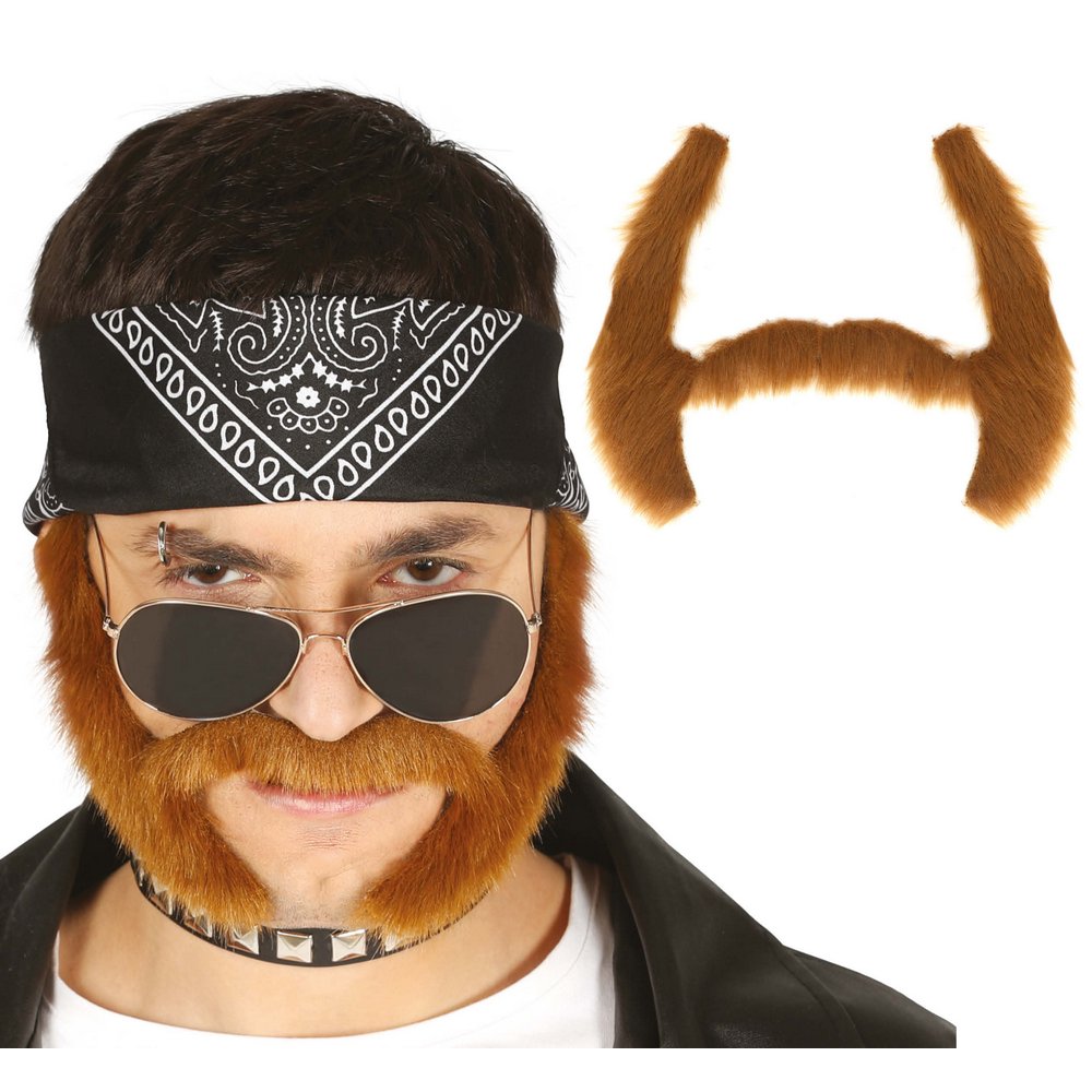 Barna Rocker Bajusz és Pajesz Szett Férfiaknak
