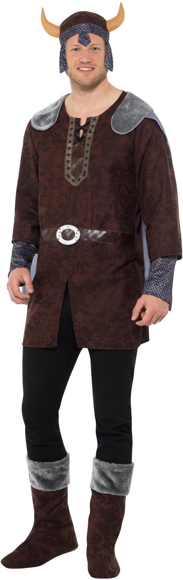 Barna Viking Jelmez Férfiaknak Felsővel Hozzávarrt Köpennyel, Sapkával és Cipőtakaróval - XL