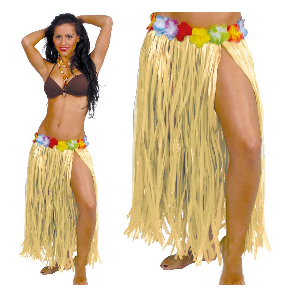 Bézs Hawaii Női Szoknya Virágokkal,  75 cm