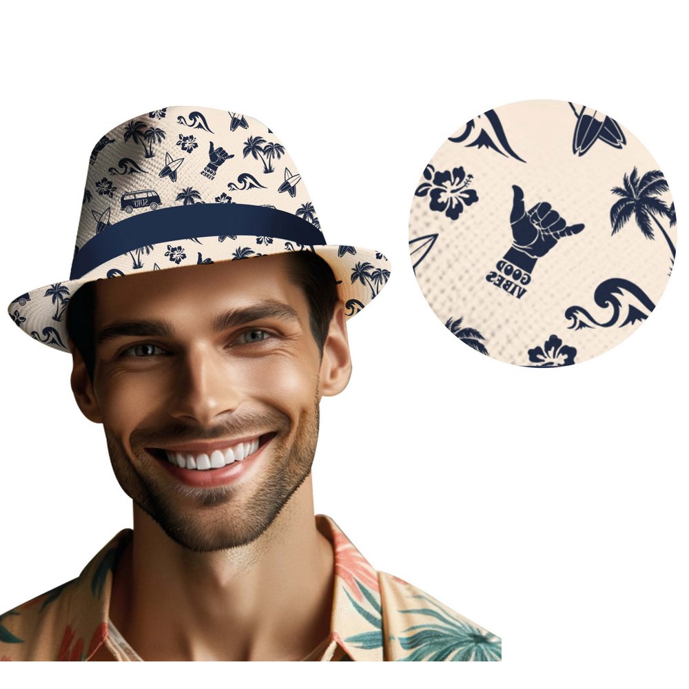 Bézs Unisex Hawaii Kalap Fekete Trópusi Mintával