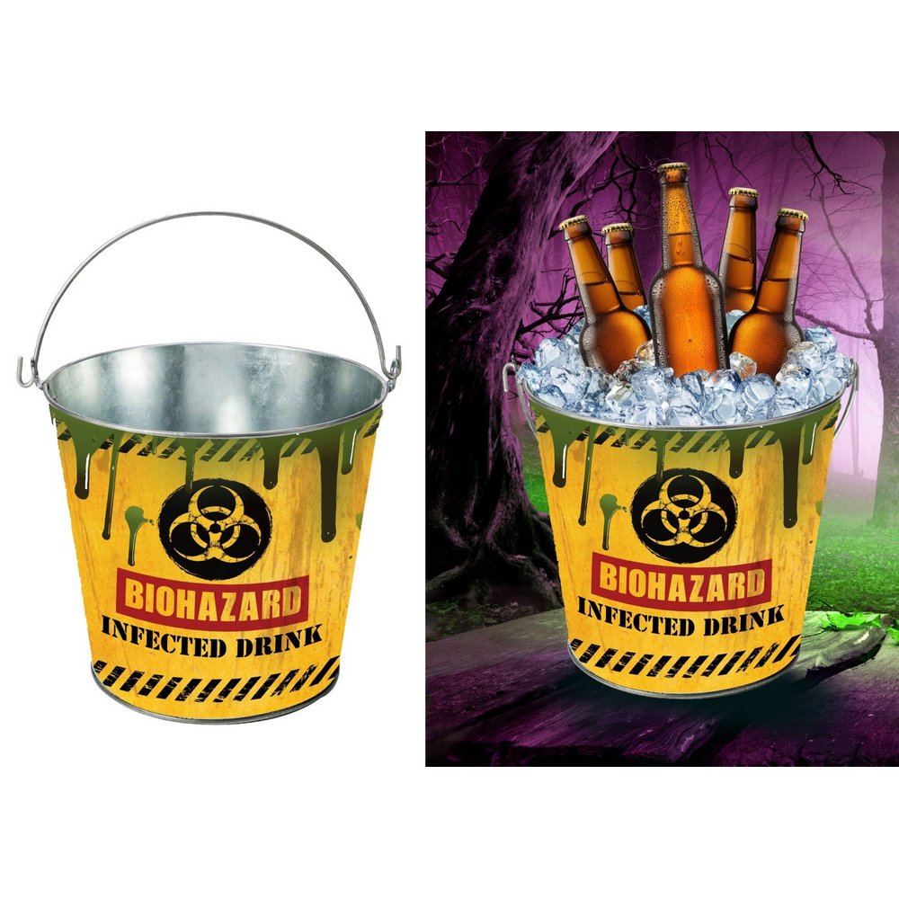 Biohazard Fém Vödör Italokhoz Halloweenre, 19x23 cm