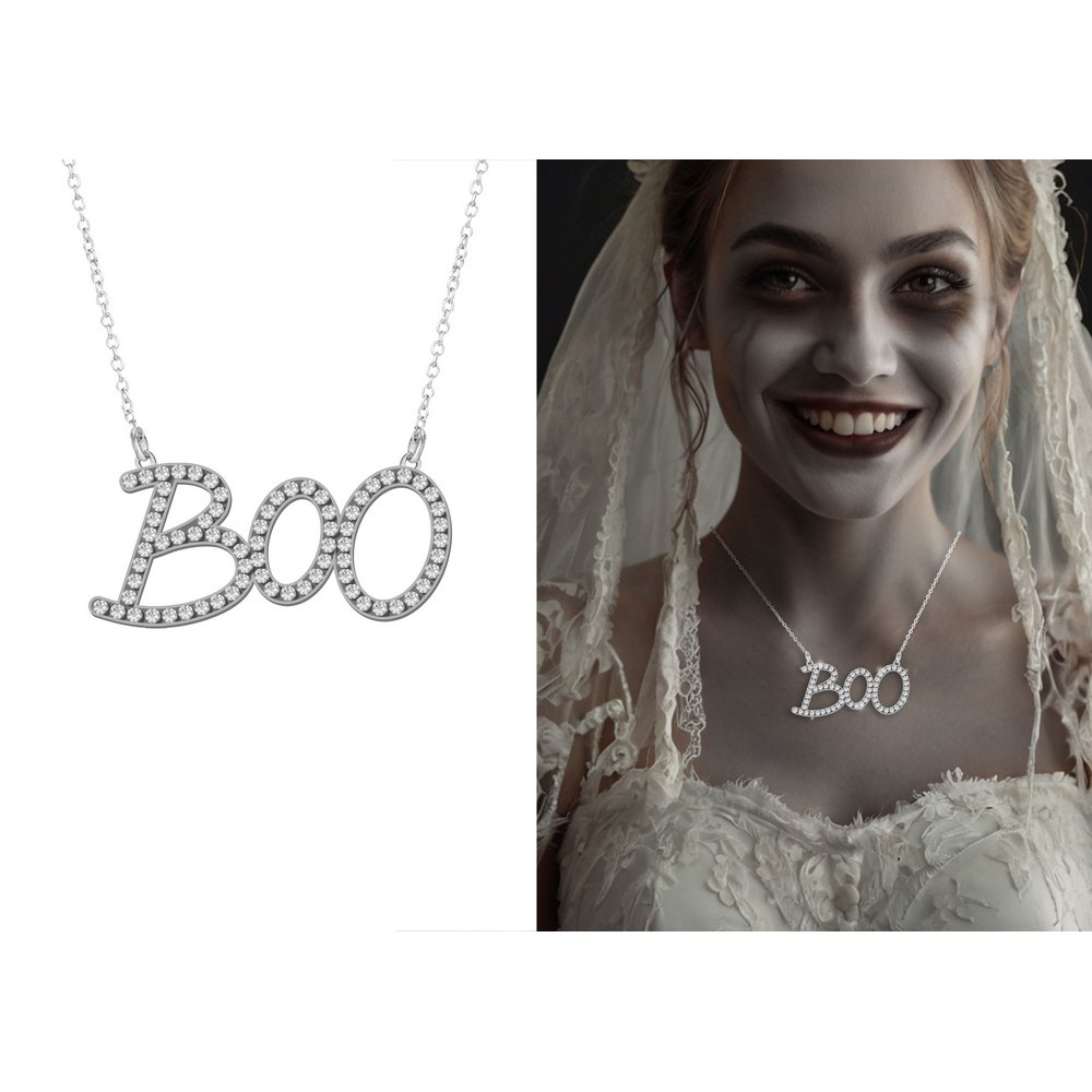 BOO feliratú Fém Nyaklánc Halloweenre, 5.5 cm