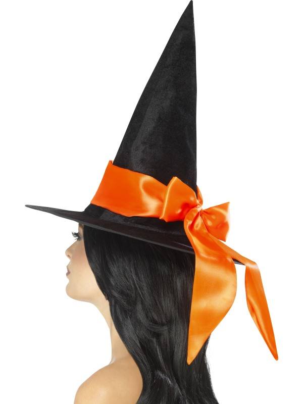 Fekete Boszorkánykalap Narancssárga Masnival Halloweenre