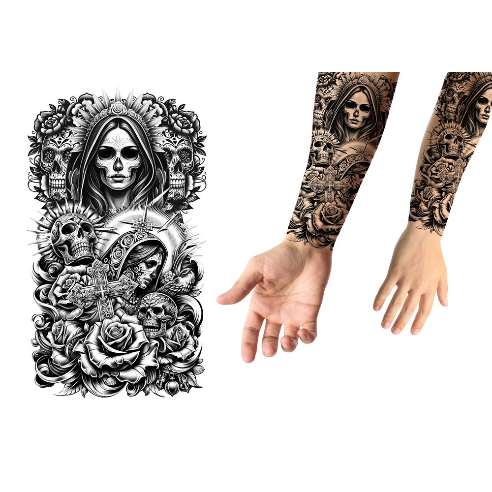 Catrina Ideiglenes Tetoválás Mexikói Halottak Napjára, 14x30 cm