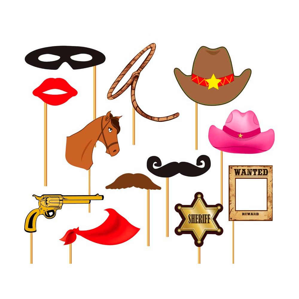 Cowboy Fotókellék Szett Tematikus Partihoz, 12 db