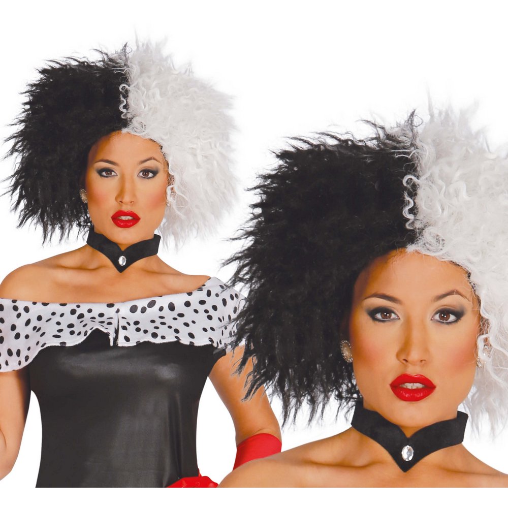 Cruella Stílusú Fekete-Fehér Női Paróka Halloweenre