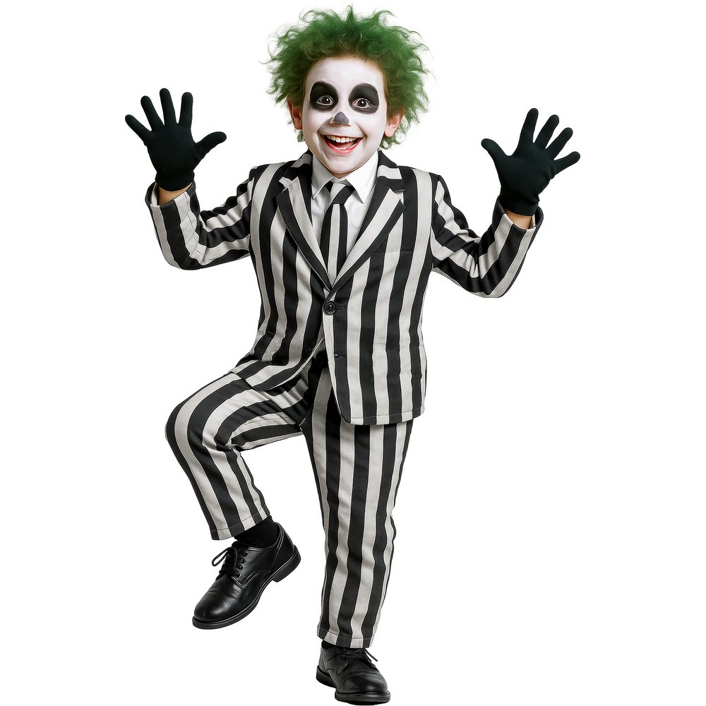 Csíkos Szellem Fiú Jelmez Halloweenre, 10 - 12 Év, Fehér, Fekete