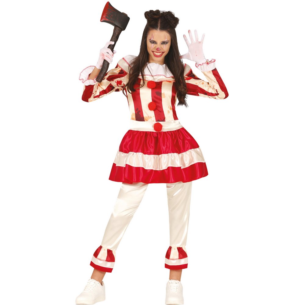 Csíkos Véres Bohóc Lány Jelmez Halloweenre, 14 - 16 Év