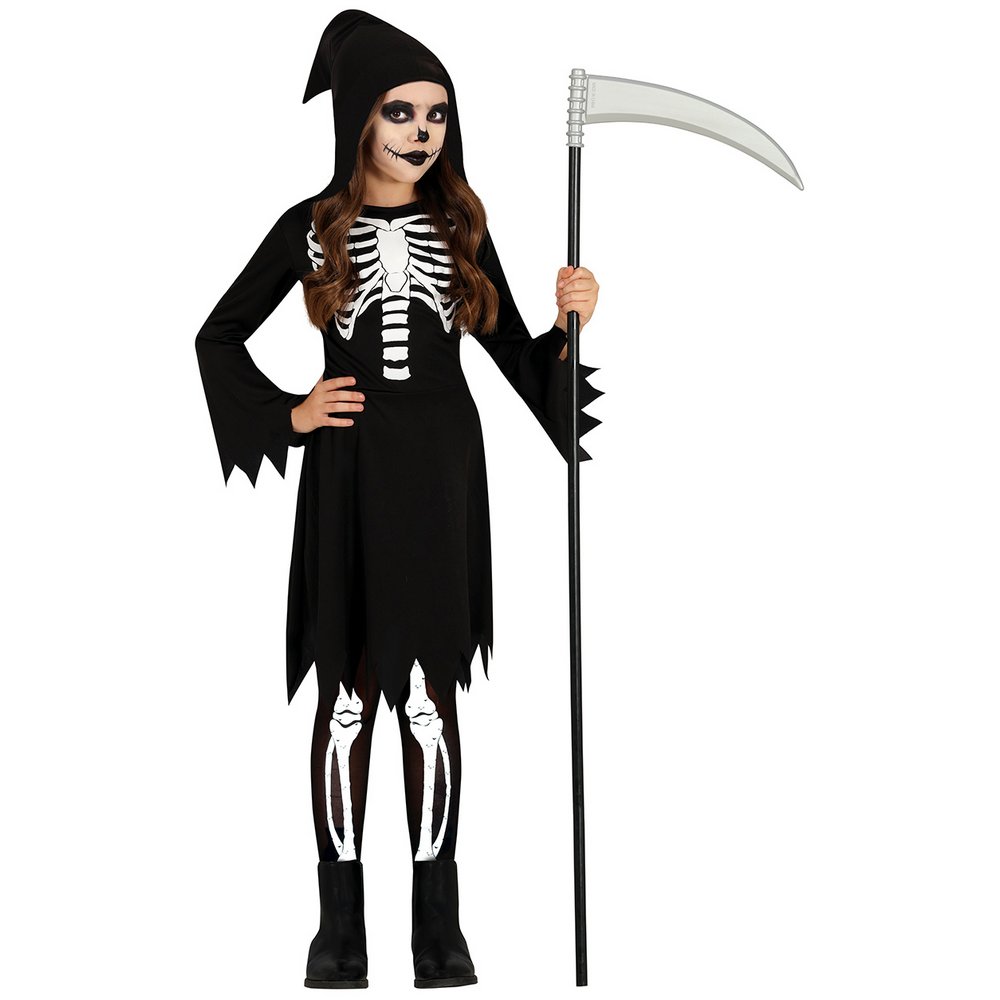 Csontváz Lány Jelmez Halloweenre, 3 - 4 Év, Fekete, Fehér