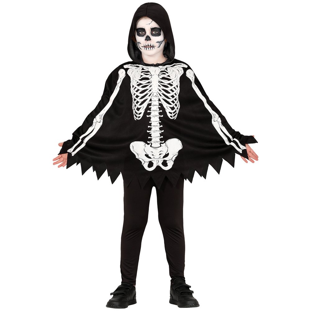Csontváz Poncsó Gyerek Jelmez Halloweenre, 7 - 9 Év, Fekete
