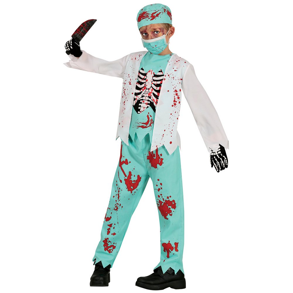 Csontváz Zombi Orvos Fiú Jelmez Halloweenre, 10 - 12 Év, Kék, Fehér