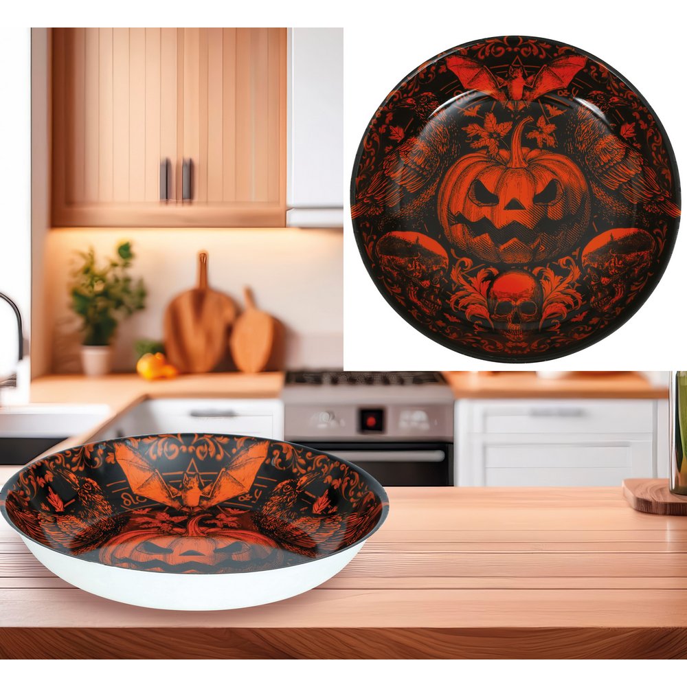 Dekorációs Tál Halloweenre, Fekete-Narancs, 32 cm