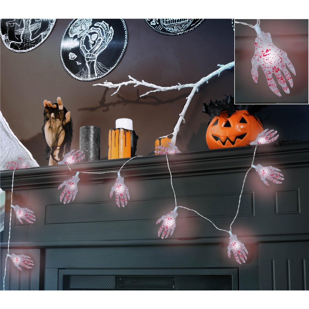 Elemes Csontváz Kéz Füzér 10 LED-del Halloweenre, 115 cm