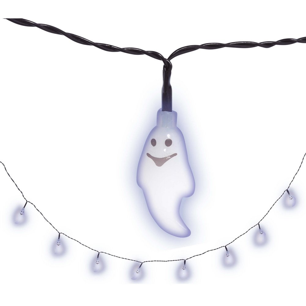 Elemes LED Szellem Füzér Halloweenre, 10 Szellem