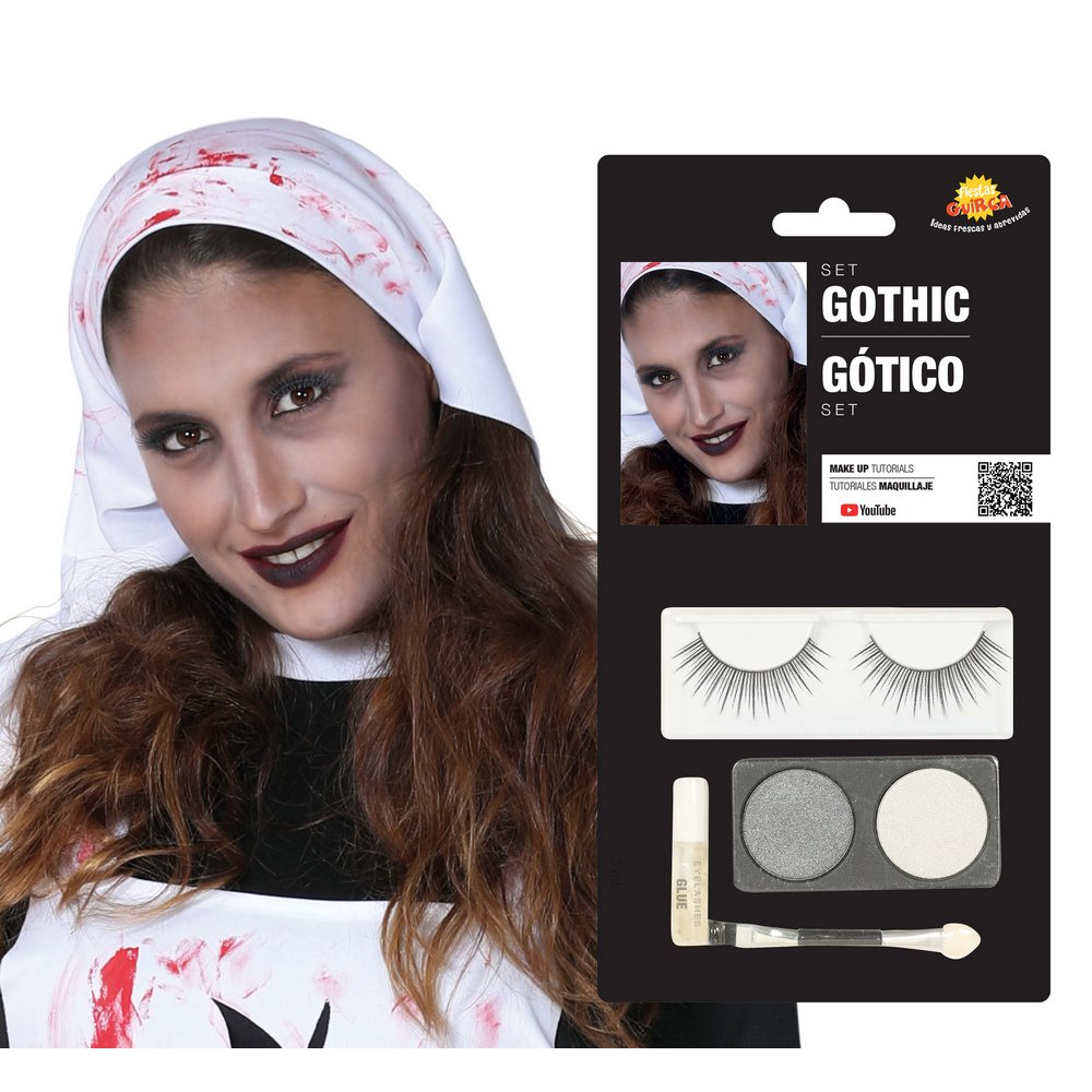 Ezüst Halloween Horror Smink Szett Műszempillával és Ecsettel