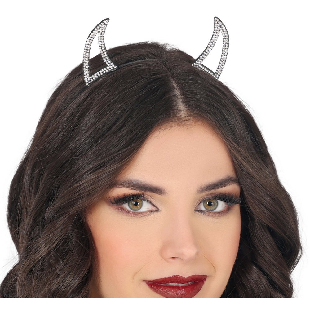 Ezüst Strasszos Ördögszarv Hajpánt Halloweenre