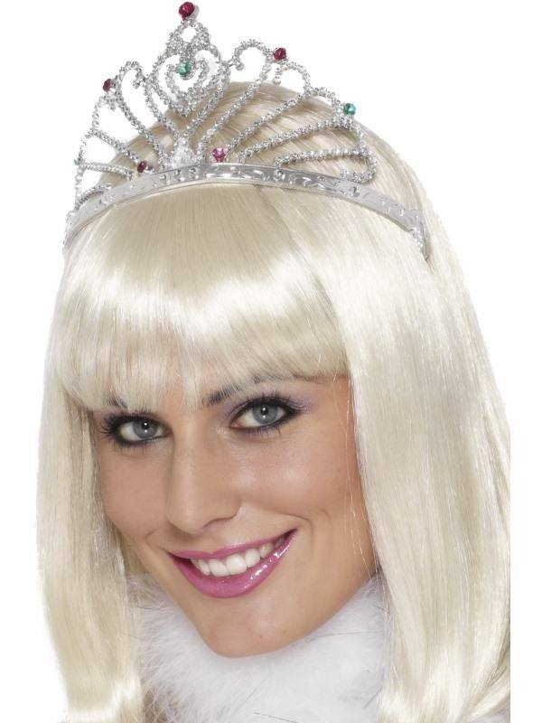 Ezüst Tiara Vegyes Színű Díszkövekkel