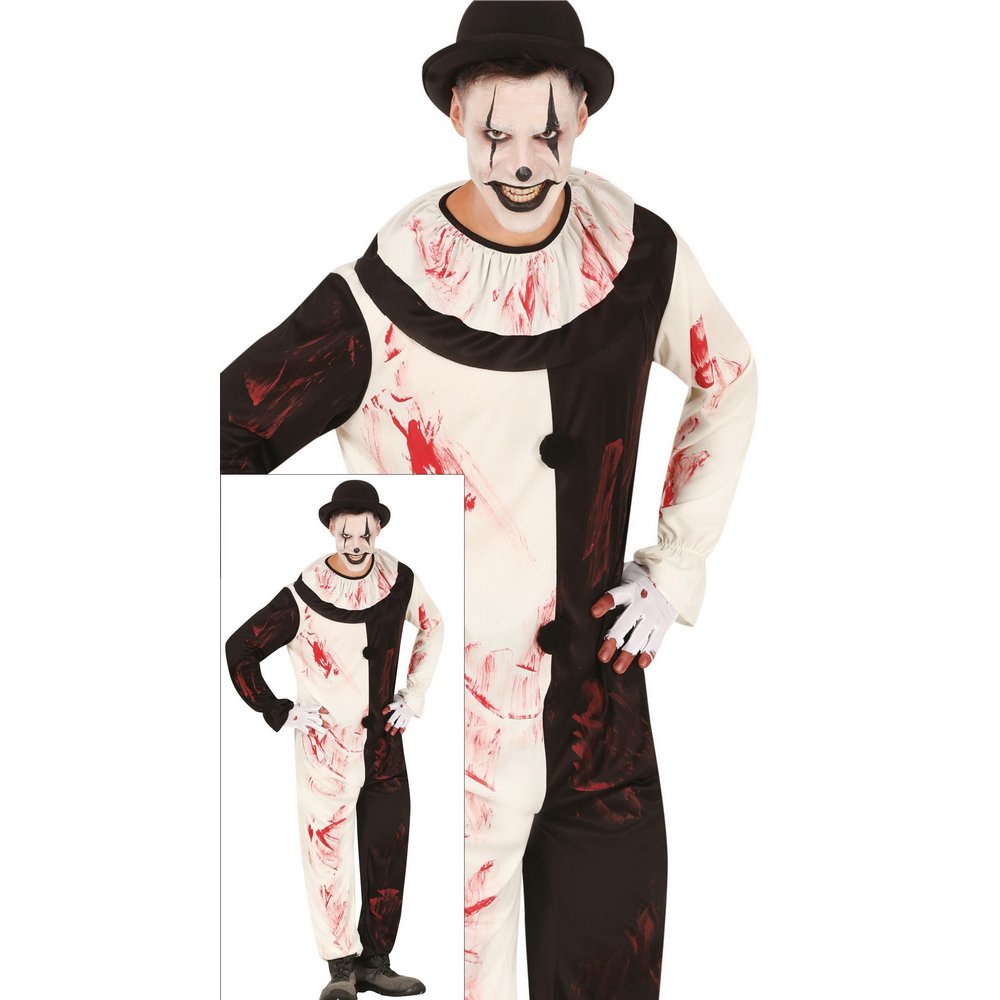 Fehér-Fekete Ijesztő Bohóc Jelmez Fiúknak Halloweenre