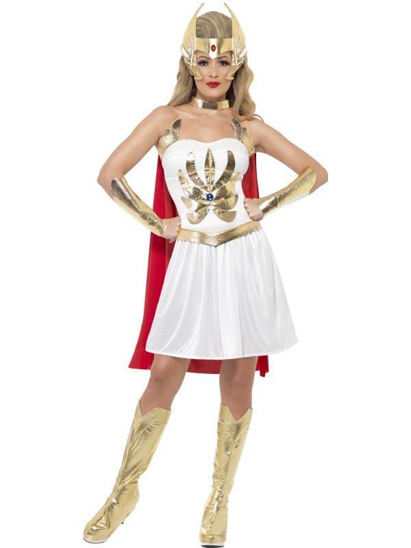 Szexi Fehér He-Man A Világ Ura She-Ra Jelmez Nőknek Ruhával, Kardísszel, Cipőtakaróval, Fejdísszel és Köpennyel - M
