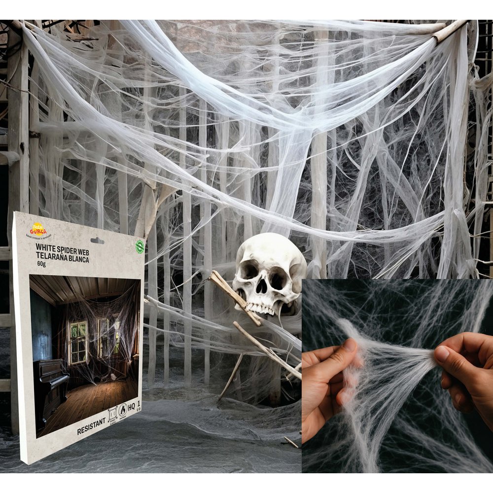 Fehér Pókháló Dekoráció Halloweenre, 60 g
