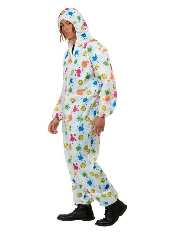 Fehér, Színes Smile Mintás Kapucnis Overáll - M