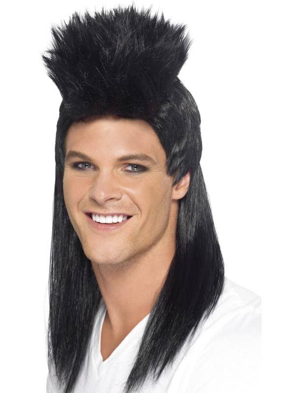 Fekete 1980-as Évekbeli Rocker Mullet Paróka