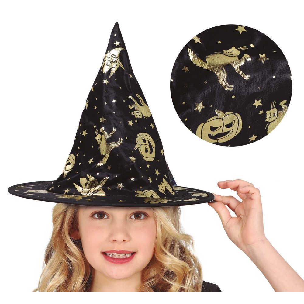 Fekete Arany Pókhálós Boszorkány Kalap Lányoknak Halloweenre