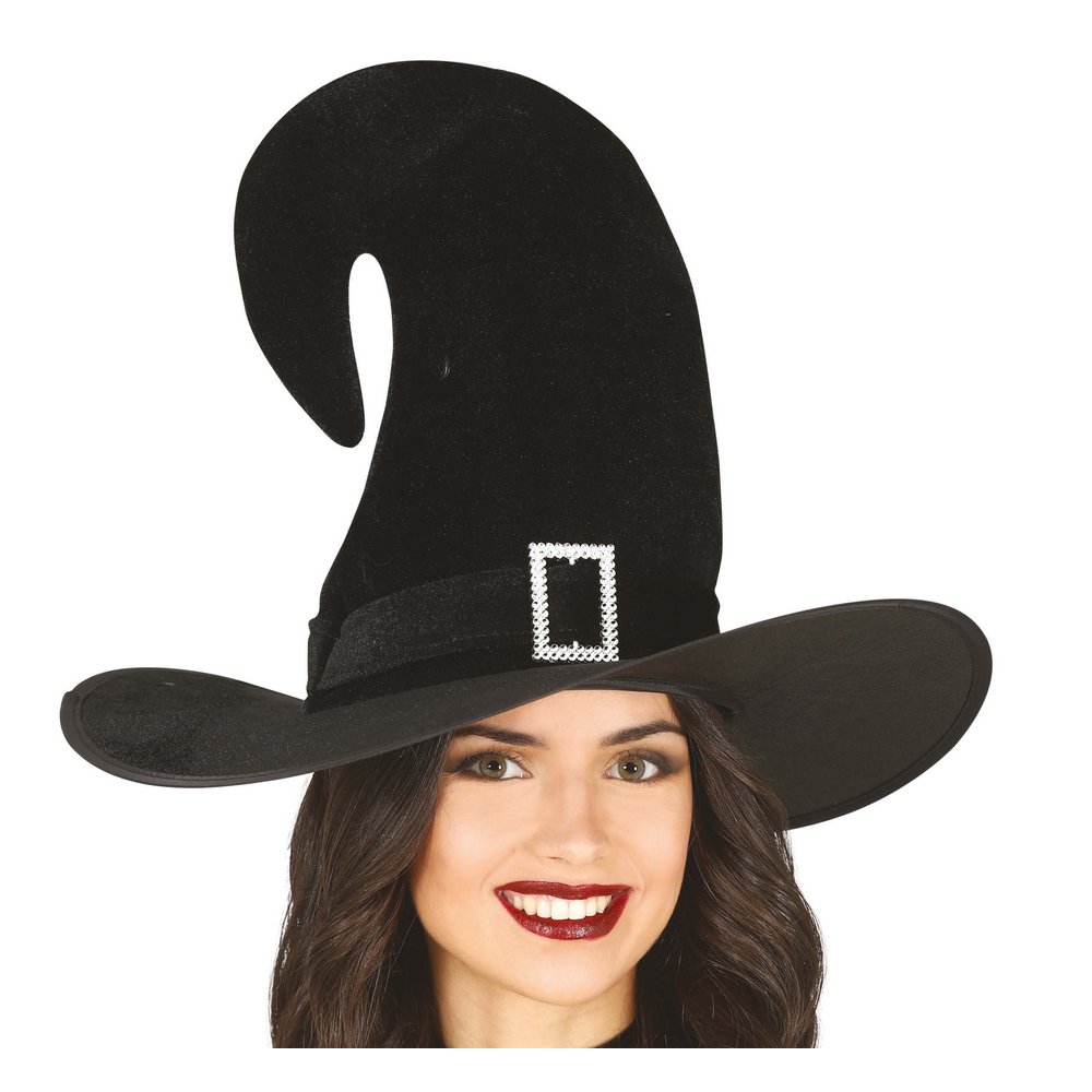 Fekete Bársony Boszorkány Kalap Strasszos Csatttal Nőknek Halloweenre