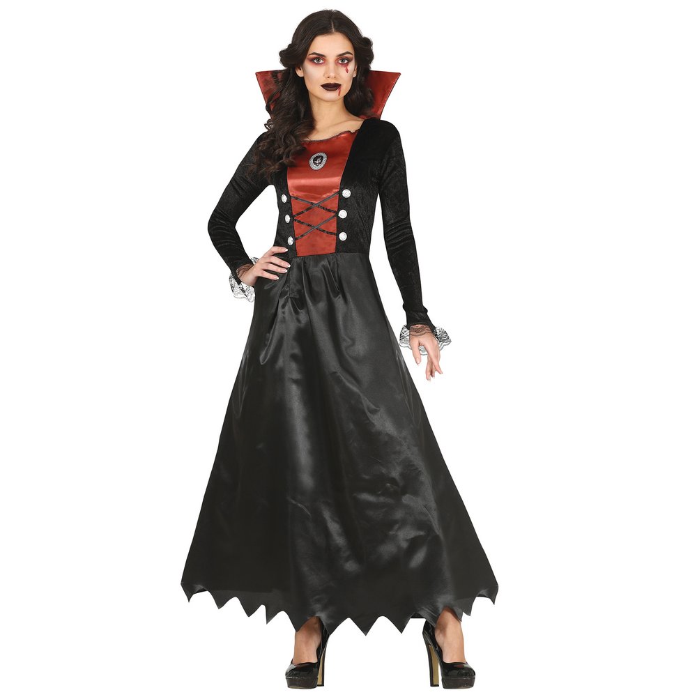 Fekete-Bordó Vámpír Lány Jelmez Halloweenre, S (36-38), Fekete, Piros