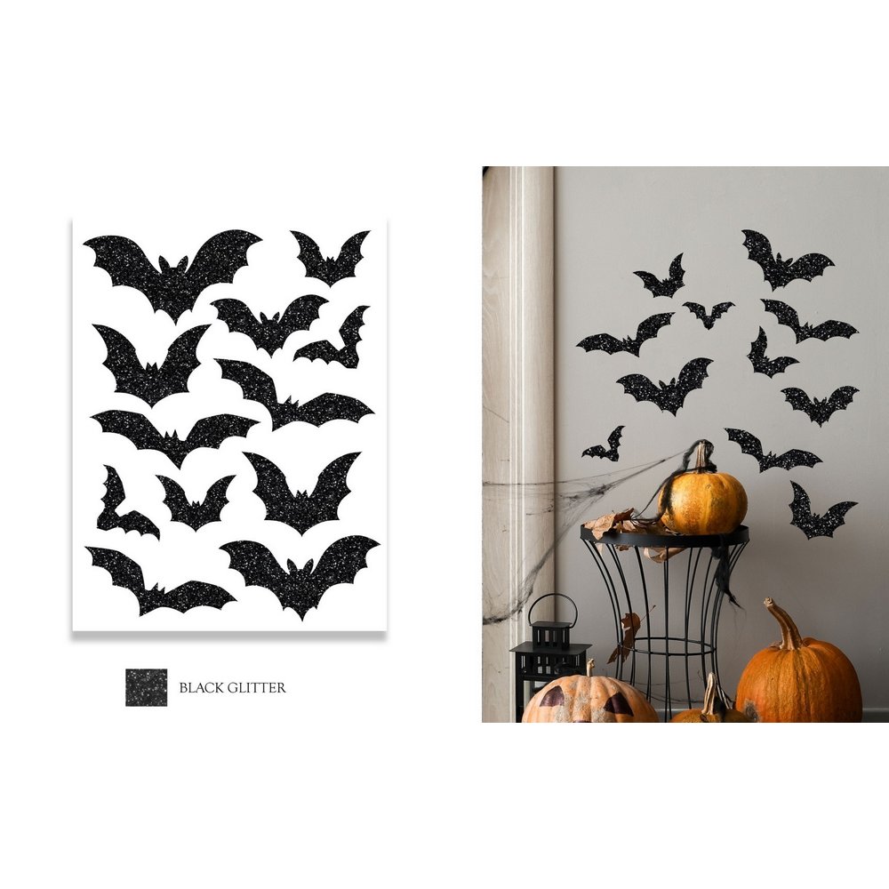 Fekete Csillámos Cukorkoponya Falmatrica Halloweenre, 30x40 cm