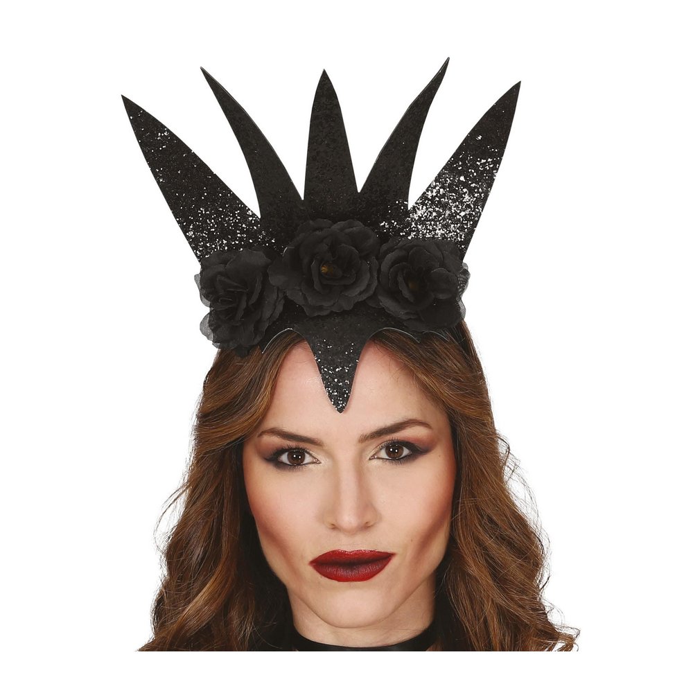 Fekete Csillámos Virágos Tiara Nőknek Halloweenre