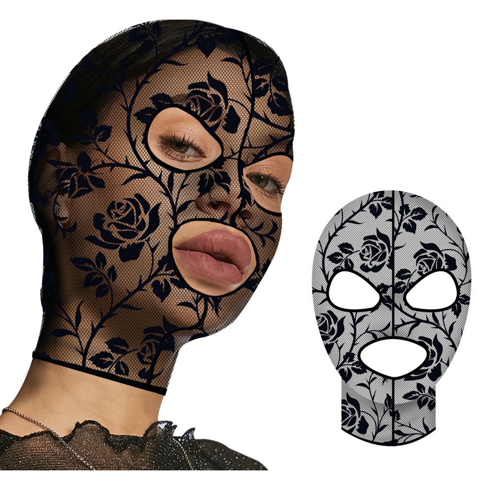 Fekete Csipke Rózsa Mintás Maszk Halloweenre