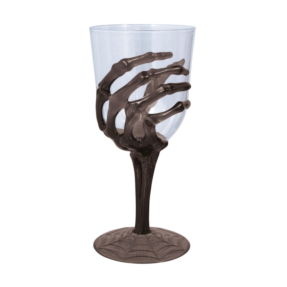 Fekete Csontváz Kéz Borospohár Halloweenre, 18.5 cm
