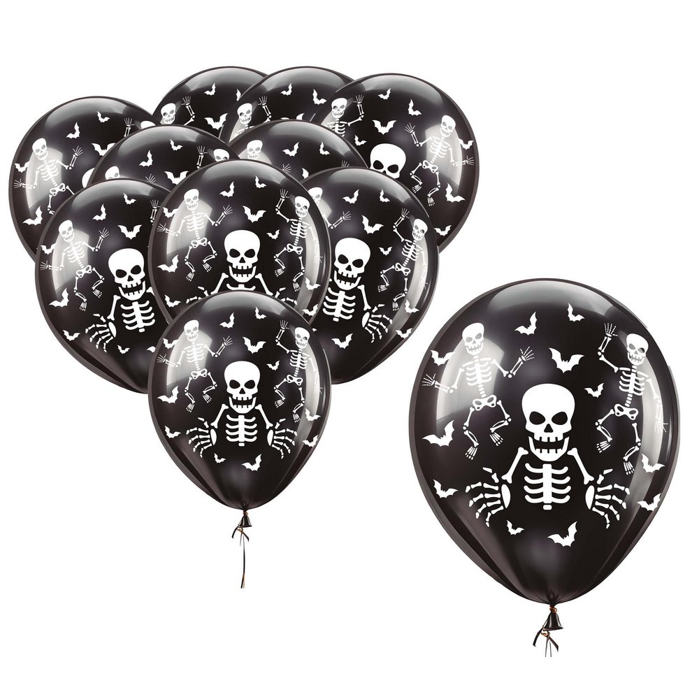 Fekete Csontvázas Léggömb Szett Halloweenre, 10 db, 30 cm