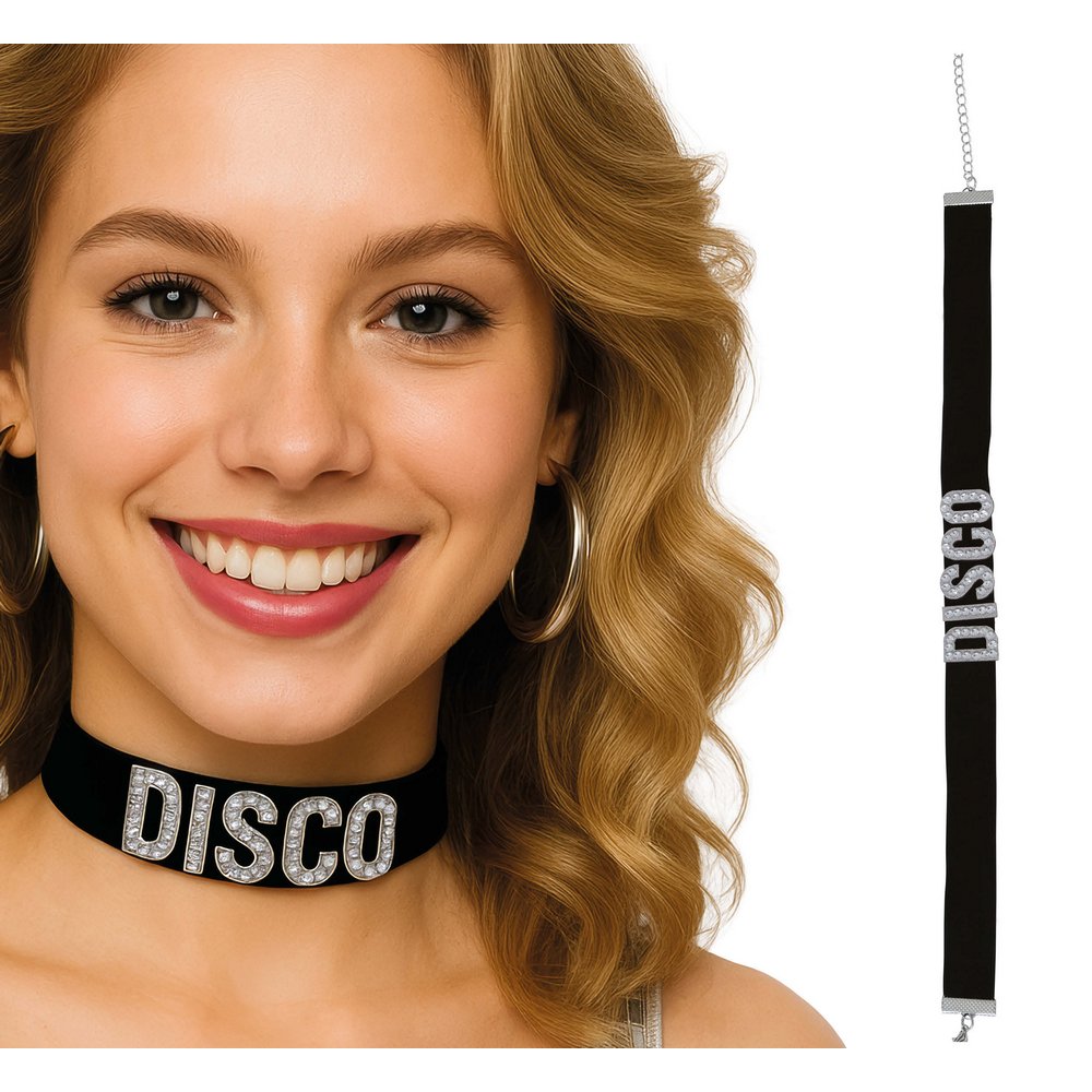 Fekete Disco Choker Nyaklánc Ezüst Betűkkel