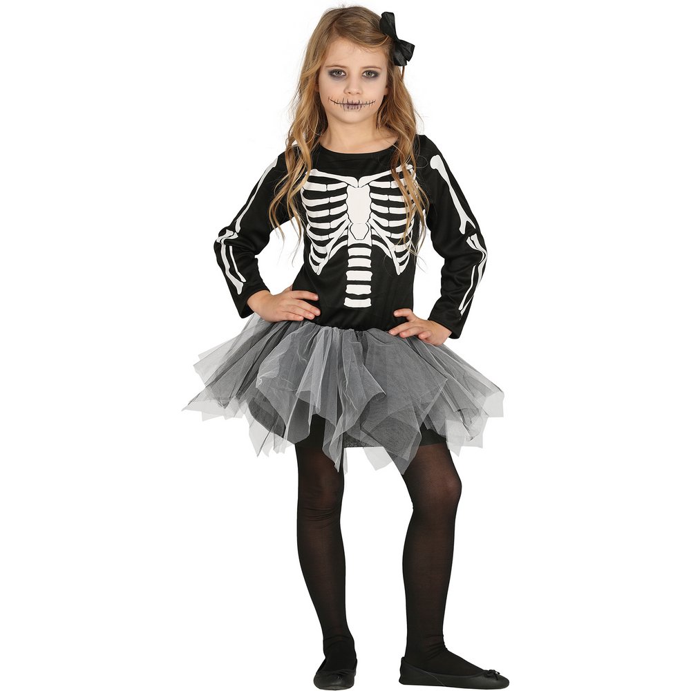 Fekete-fehér Csontváz Tütü Jelmez Lányoknak Halloweenre