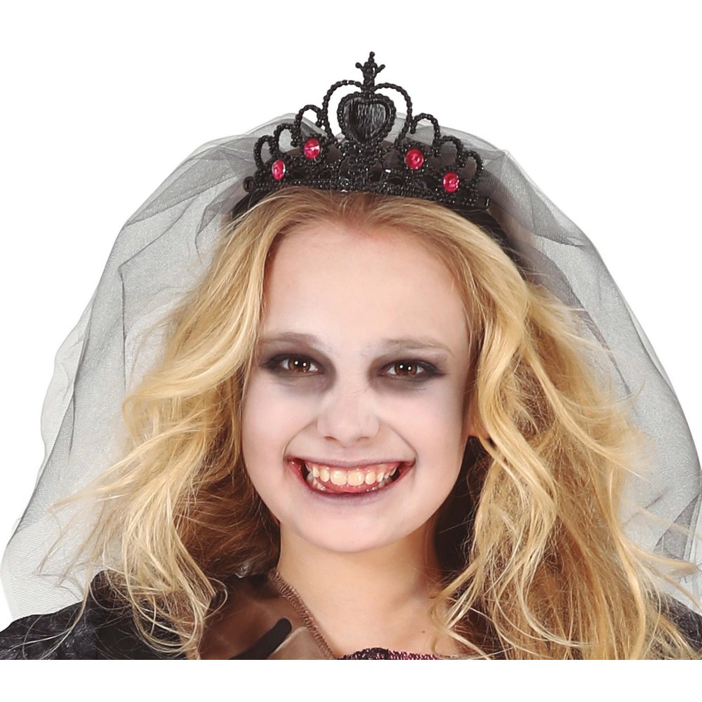 Fekete Hercegnő Tiara Fátyollal Lányoknak Halloweenre