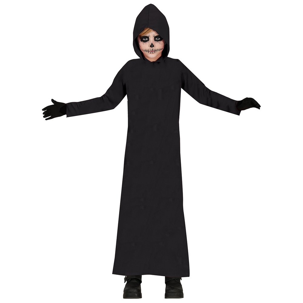 Fekete Kapucnis Tunika Gyerek Jelmez Halloweenre, 5 - 6 Év
