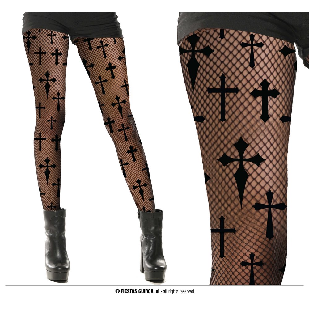 Fekete Kereszt Mintás Hálós Harisnya Nőknek Halloweenre