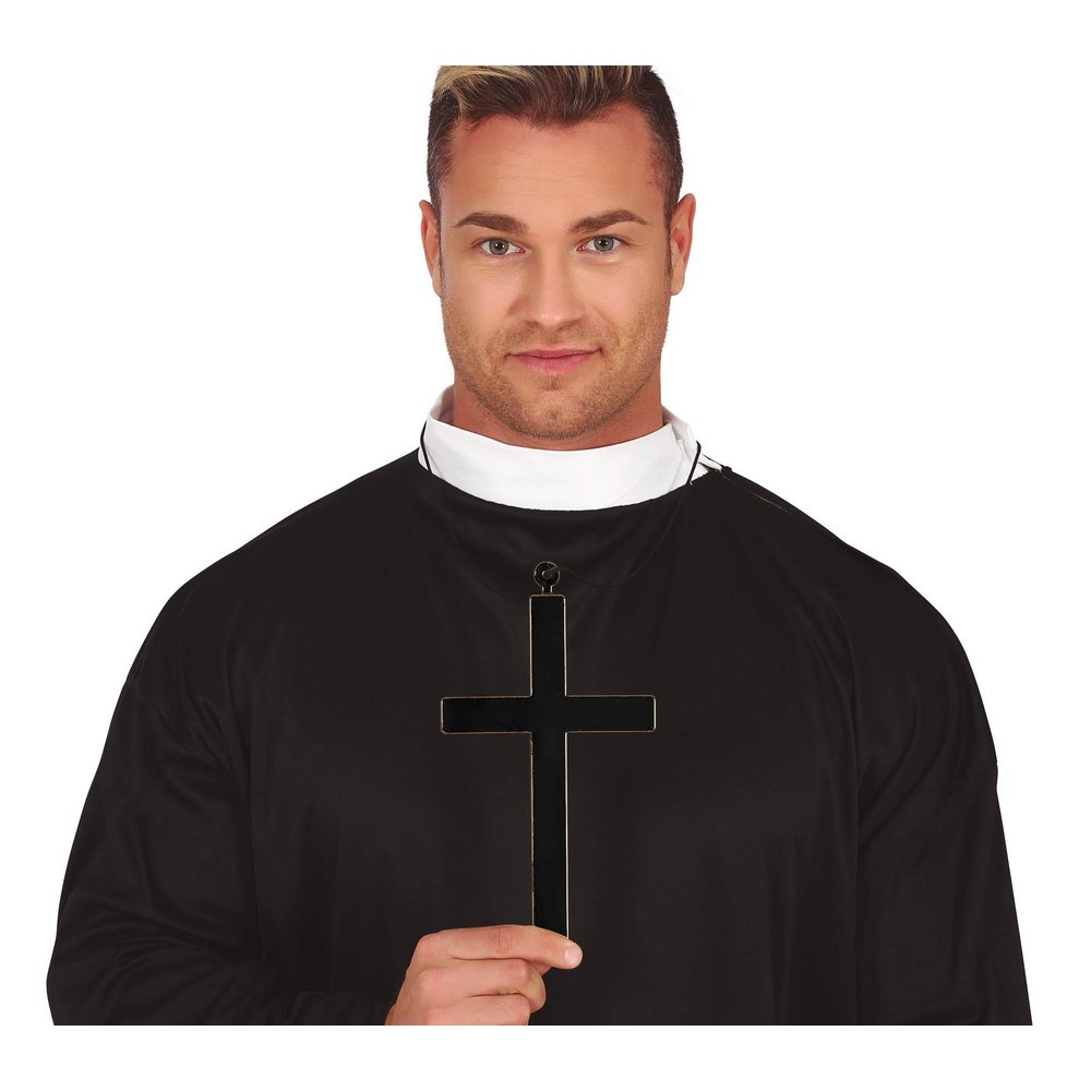Fekete Kereszt Nyaklánc Pap Jelmezhez Halloweenre, 22 cm