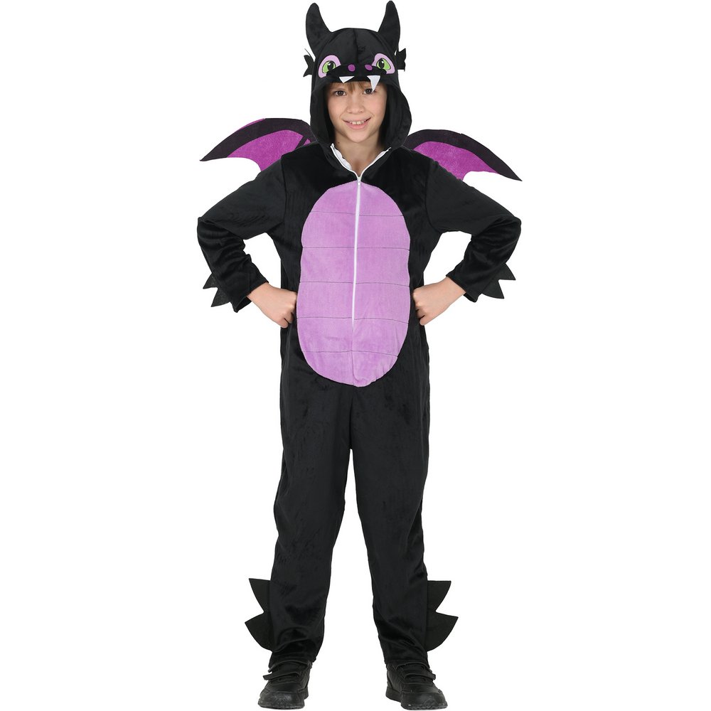 Fekete-Lila Sárkány Fiú Jelmez Halloweenre, 5 - 6 Év, Fekete, Orgonalila