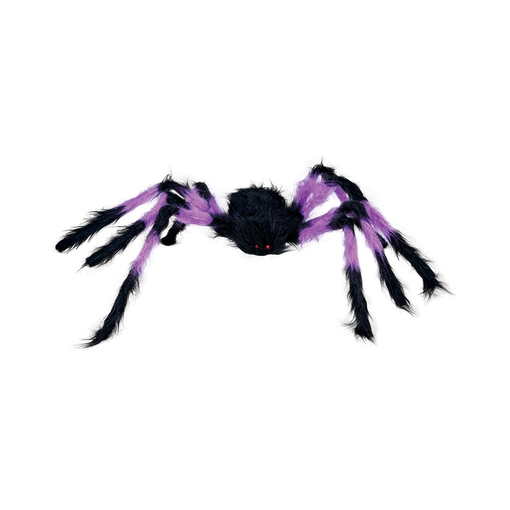 Fekete-Lila Szőrös Pók Dekoráció Halloweenre, 75 cm