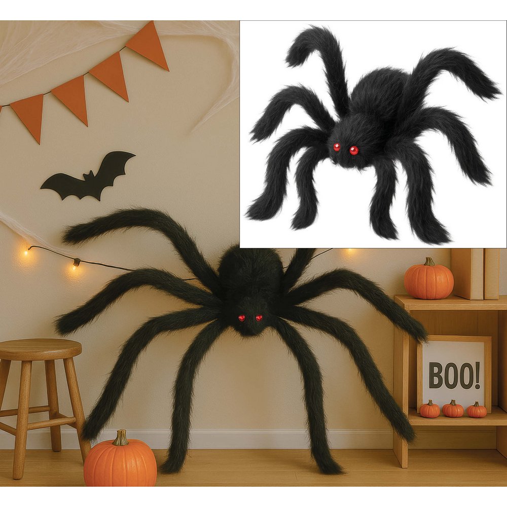 Fekete Óriás Pók Dekoráció Halloweenre, 150 cm
