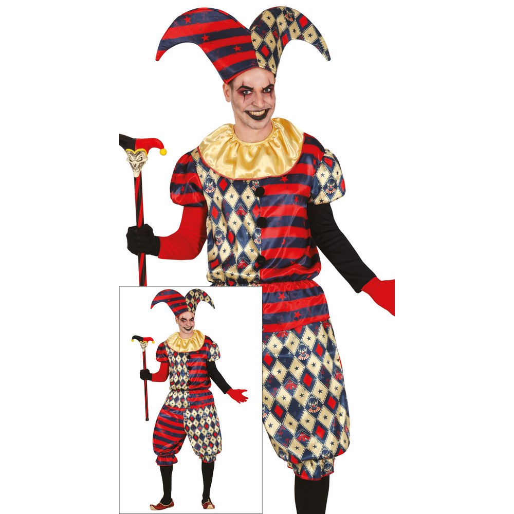 Fekete-Piros Gyémánt Harlekin Férfi Jelmez Halloweenre, M (48-50), Fekete, Piros
