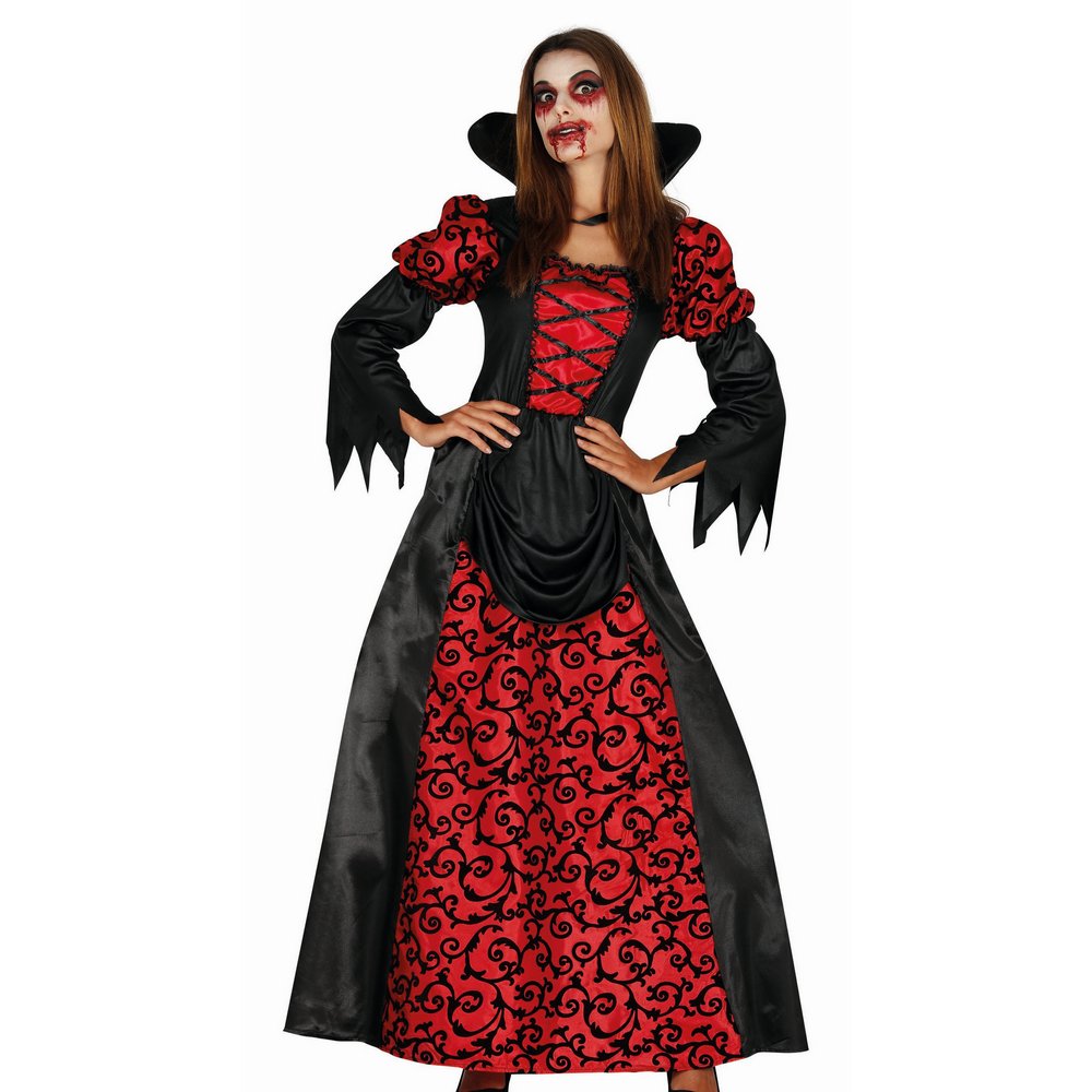 Fekete-piros Vámpír Lány Jelmez Szett Halloweenre
