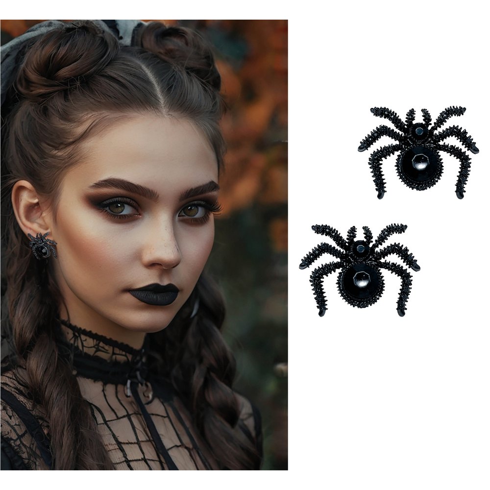 Fekete Pók Fülbevaló Nőknek Halloweenre, 2.5 cm