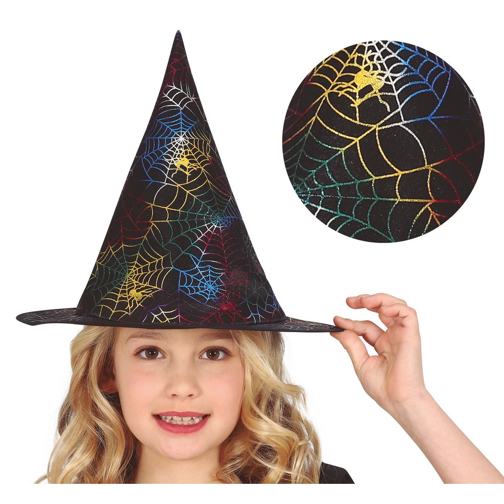 Fekete Szivárványos Pókhálós Boszorkány Kalap Lányoknak Halloweenre