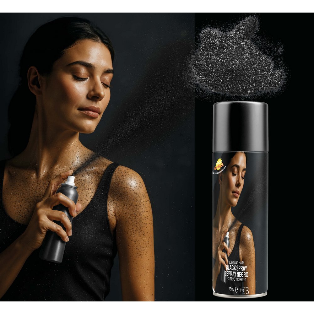 Fekete Test- és Hajspray Halloweenre, 75 ml
