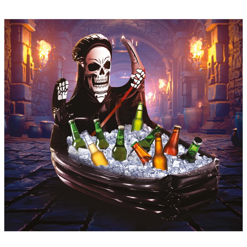 Felfújható Halál Kaszás Koporsó Italhűtő Halloweenre, 100x35 cm