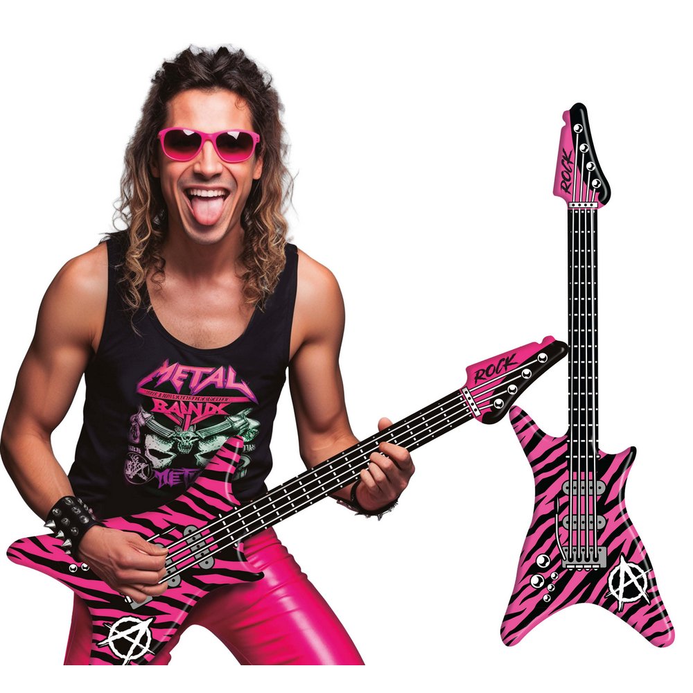 Felfújható Rózsaszín Zebra Mintás Elektromos Gitár, 95 cm